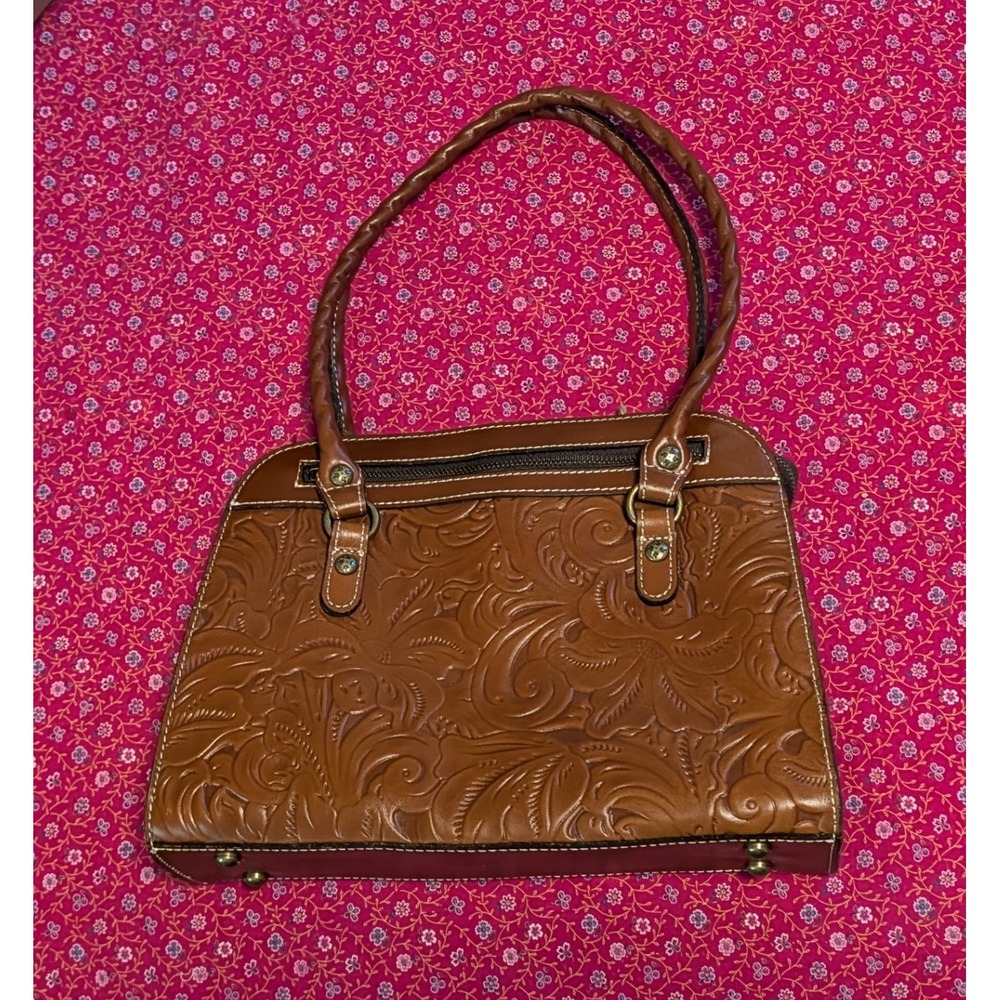 Patricia Nash Calvi Square Satchel Tooled Leather Bag Florence Brown P27207 NWT - Picture 6 of 8